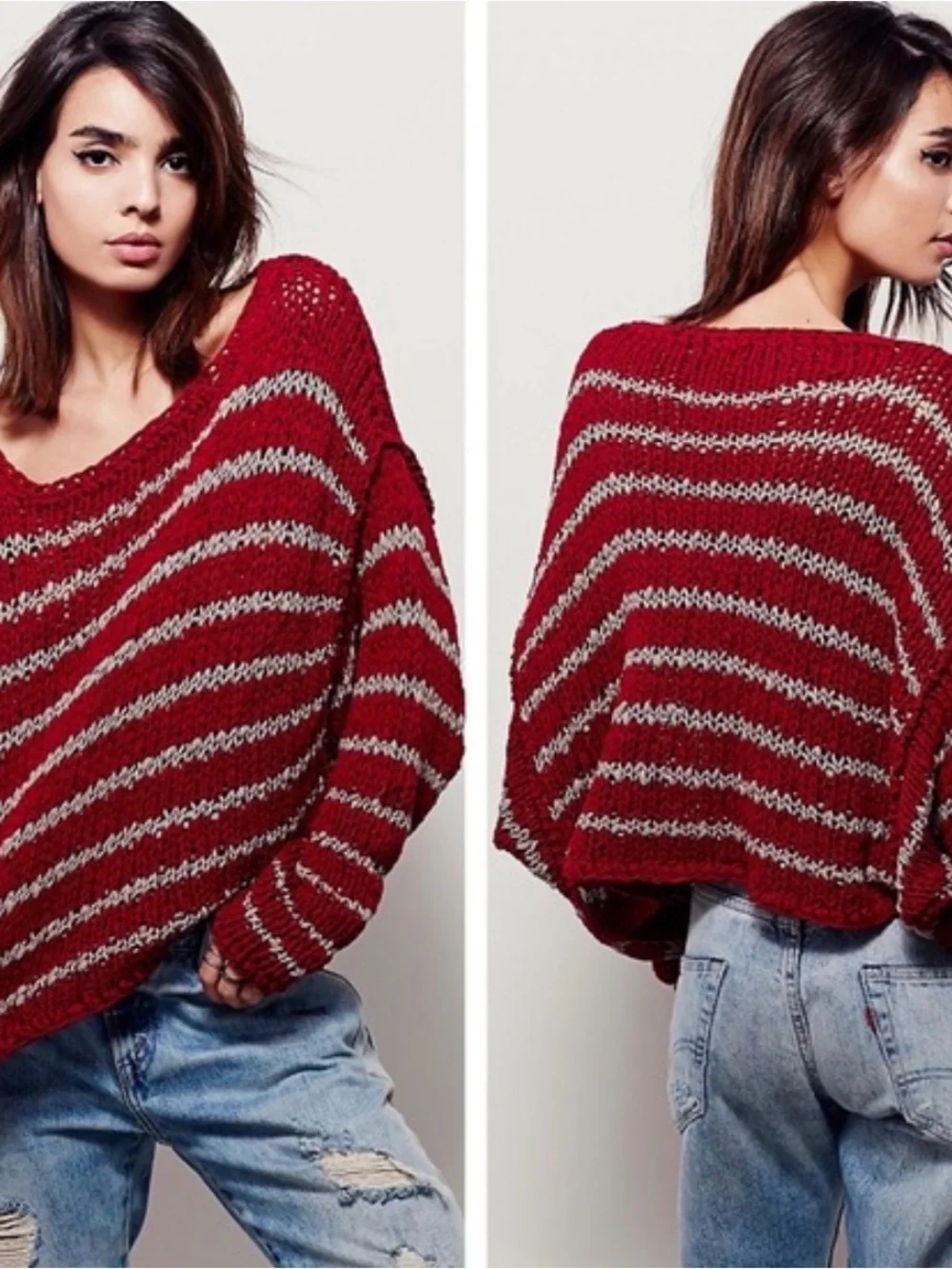 Free People Small Ruby Striped Over Easy Knit Pullover Sweater Oversized Boho